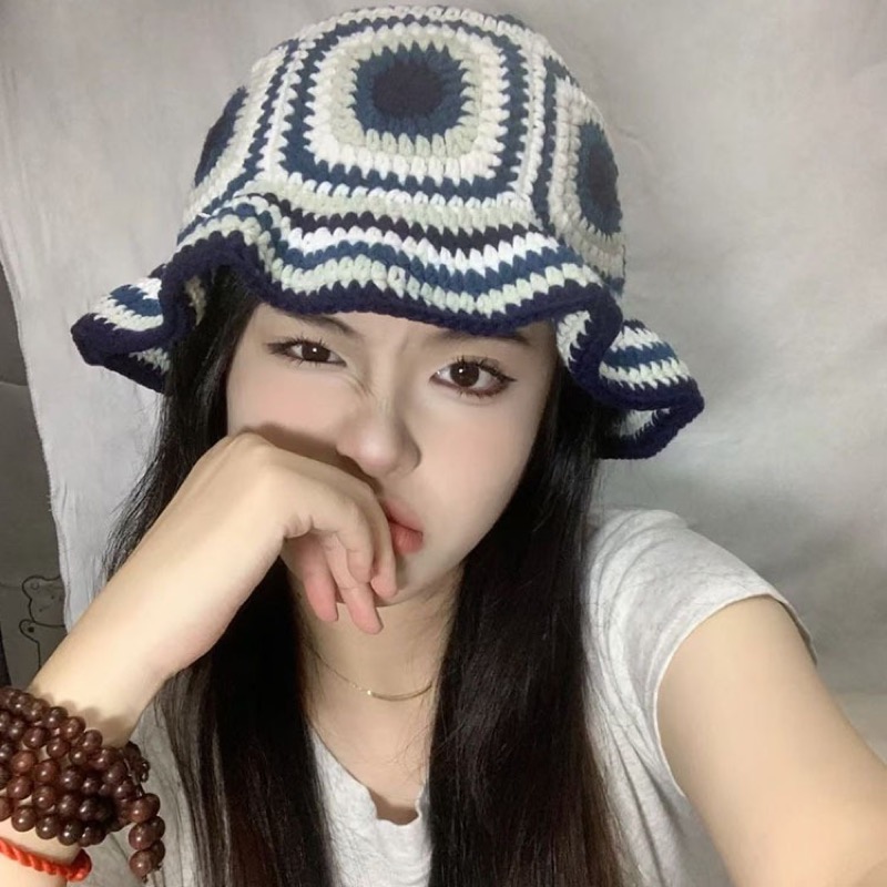 バケットハット 編み物 幾何学模様 ニット バケットハット レディース 帽子