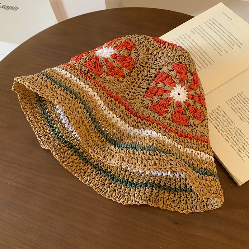 バケットハット 花モチーフ手編みバケットハット