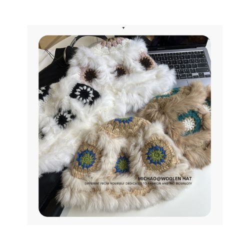 バケットハット 花模様入り ふわふわ もこもこ バケットハット