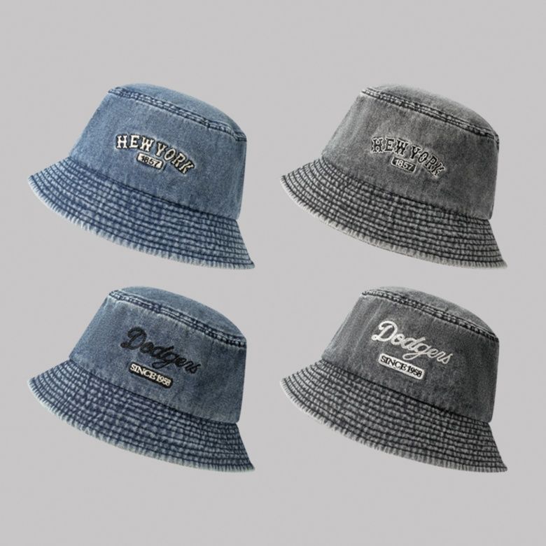 バケットハット ヴィンテージ風刺繍入りデニムバケット
