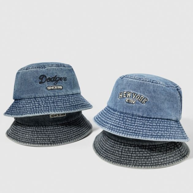 バケットハット ヴィンテージ風刺繍入りデニムバケット