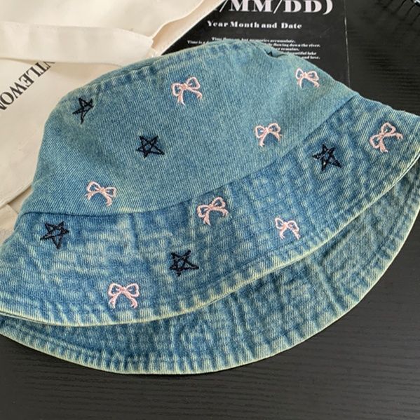 バケットハット リボン刺繍デニムバケットハット