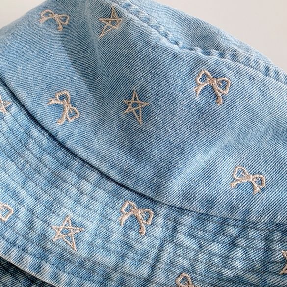 バケットハット リボン刺繍デニムバケットハット