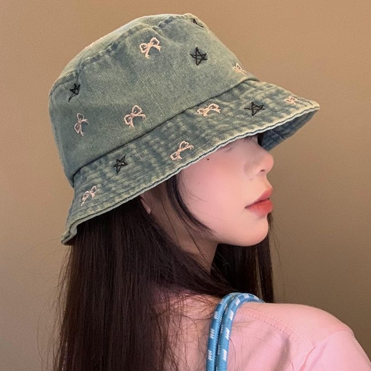 バケットハット リボン刺繍デニムバケットハット