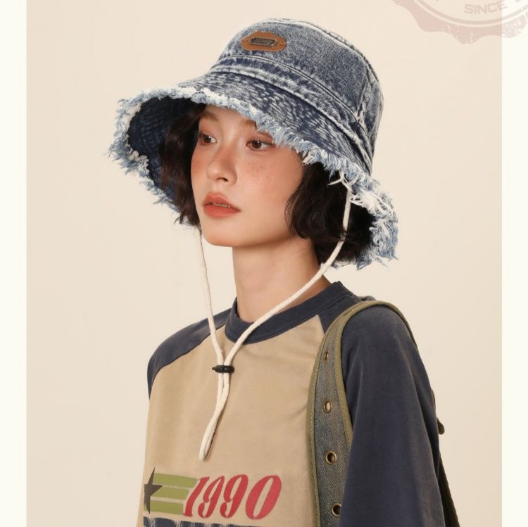 バケットハット バケットハット ほつれ風フリンジデニムバケット
