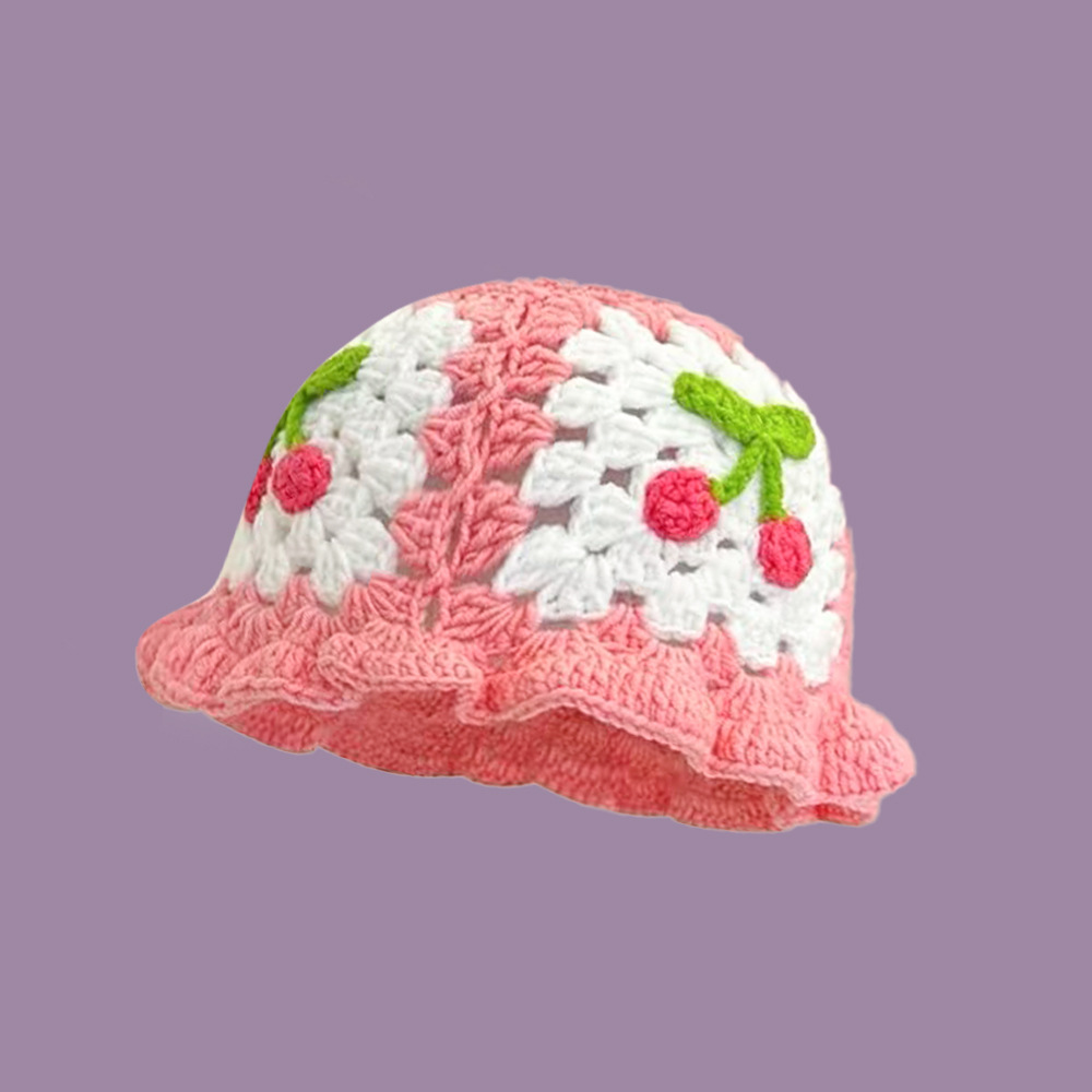 バケットハット お花モチーフの手編みバケットハット