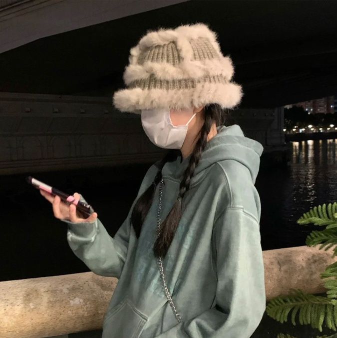バケットハット ふわもこファー付きバケットハット