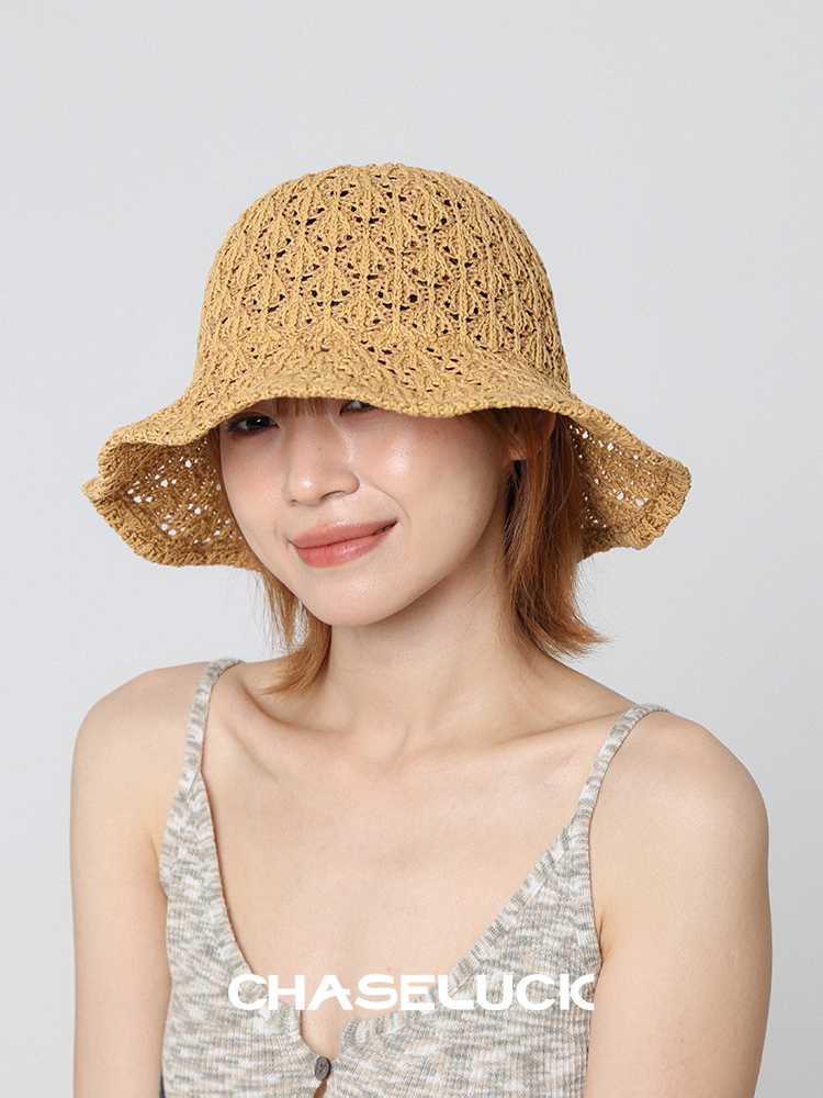 バケットハット 透かし編みのふんわりバケットハット