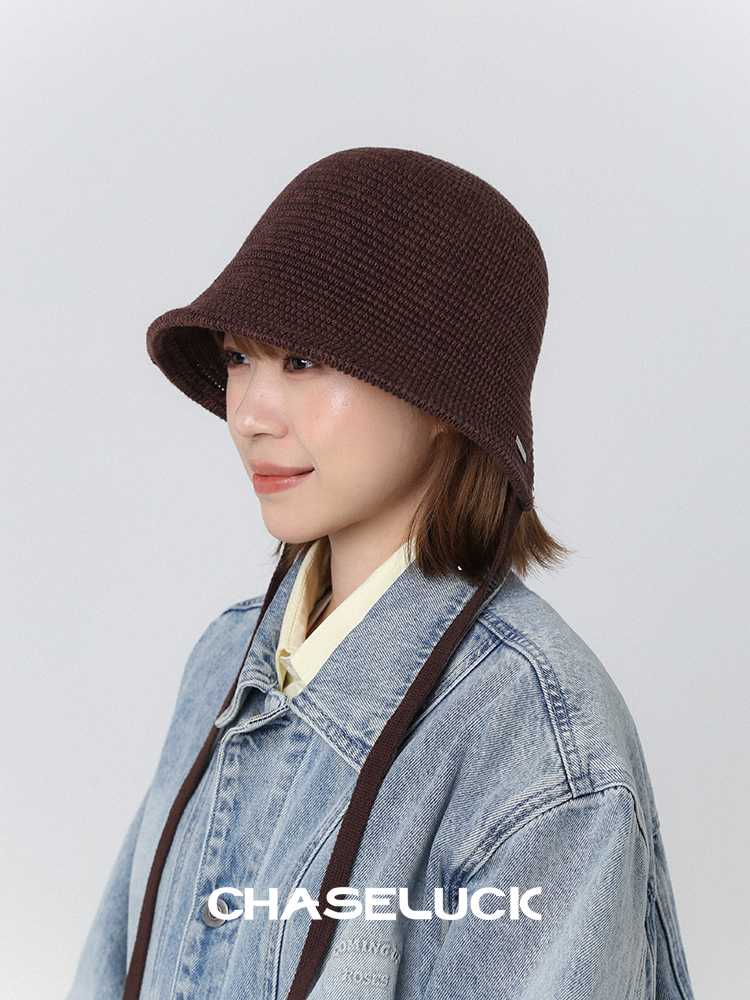 バケットハット 風合い編み込み 紐付きバケットハット