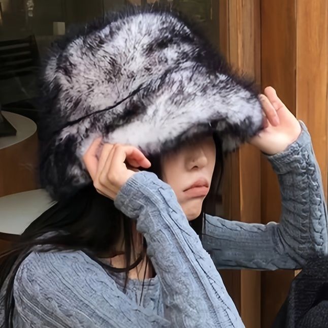 ファー帽子 もこもこバケットハット 女性用 暖かい冬帽子