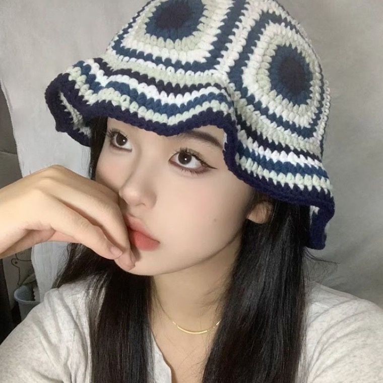 バケットハット 編み物 幾何学模様 ニット バケットハット レディース 帽子