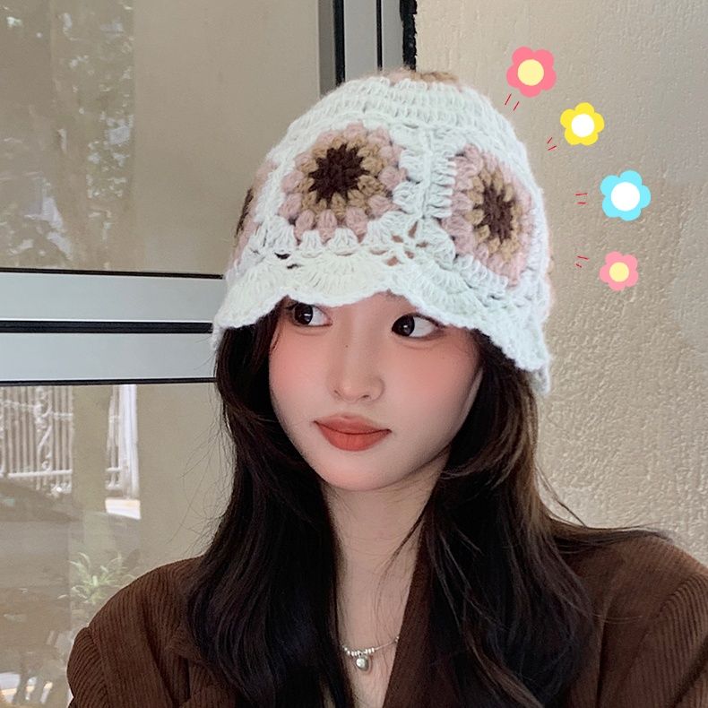 バケットハット 花模様のかぎ針編みバケットハット