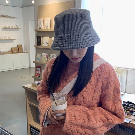 バケットハット 編み物ニット帽子 バケットハット 女性用 韓国風ファッション 女性用 秋冬 全5色