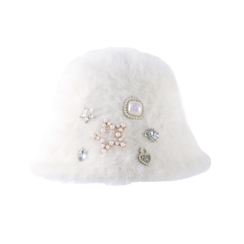 バケットハット 星座モチーフ装飾付きふわふわファーバケットハット