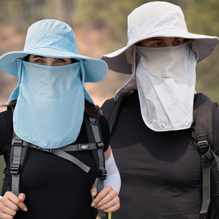 バケットハット 多機能日よけ付き登山バケットハット紐付き