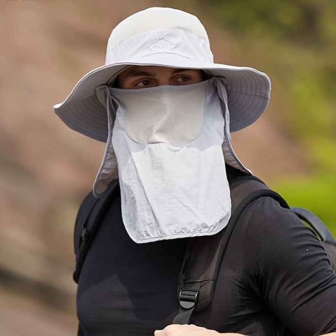 バケットハット 多機能日よけ付き登山バケットハット紐付き