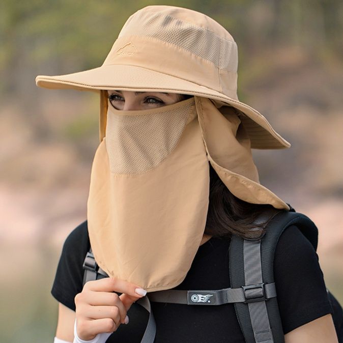 バケットハット 多機能日よけ付き登山バケットハット紐付き