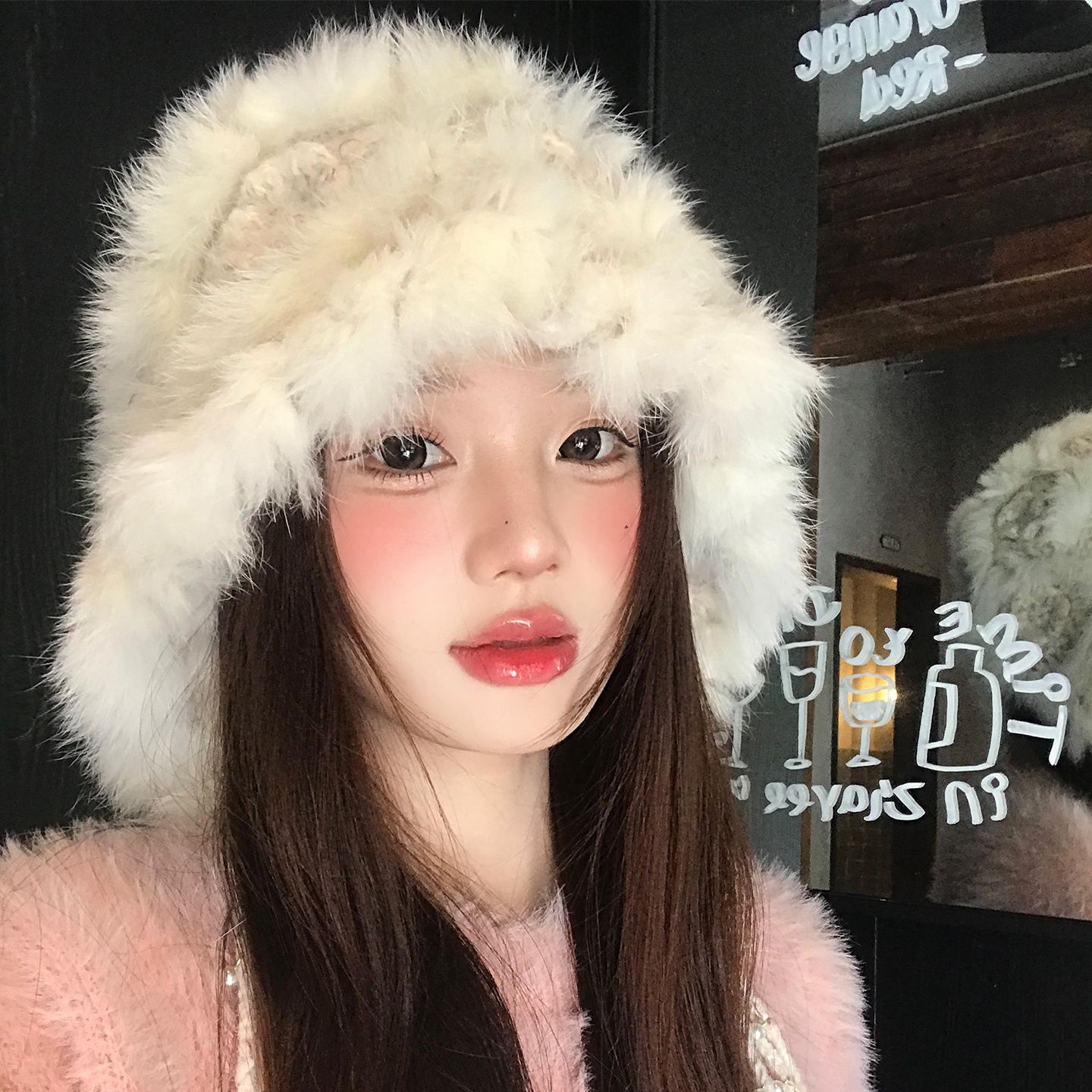 バケットハット ふわふわボリュームファー付きバケットハット