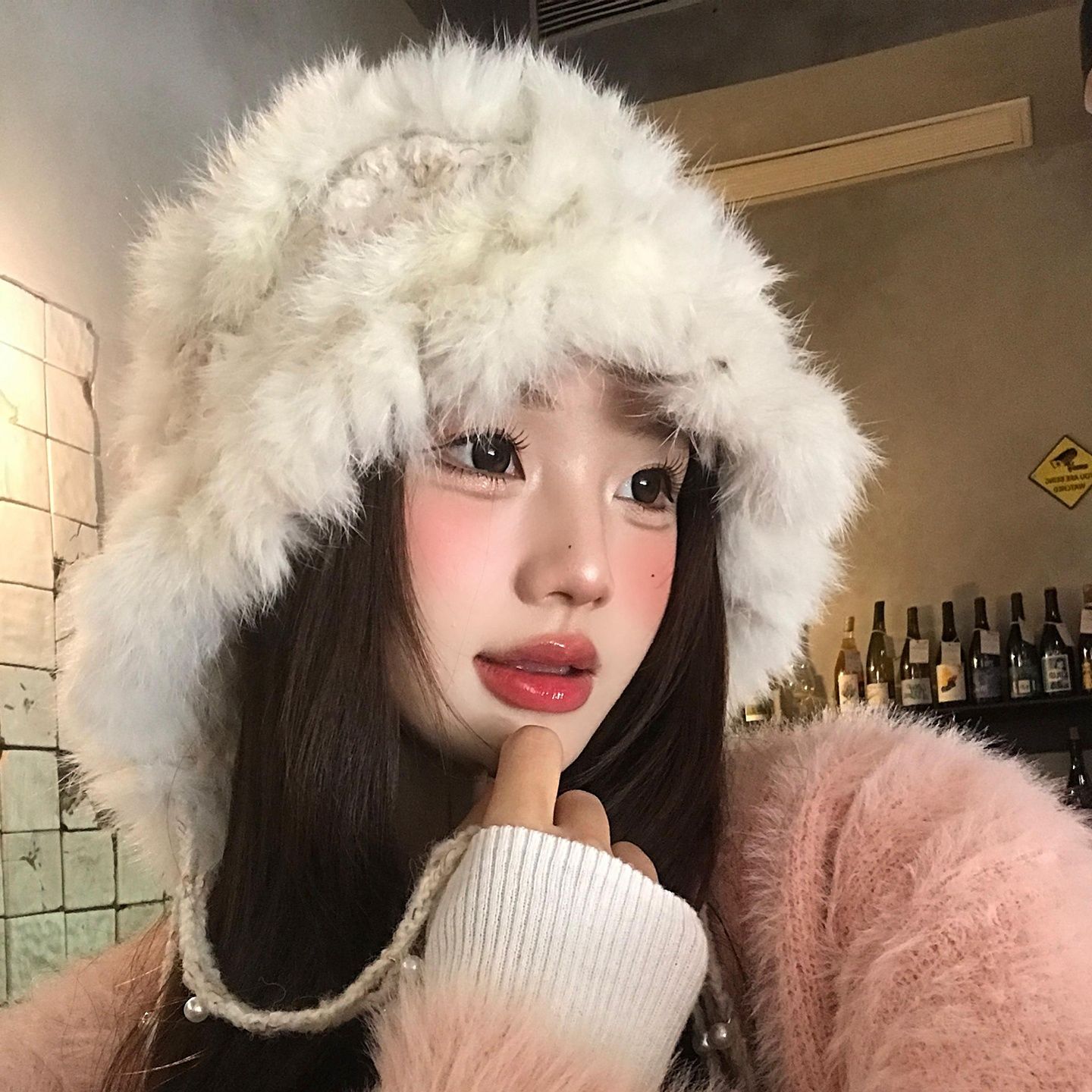 バケットハット ふわふわボリュームファー付きバケットハット