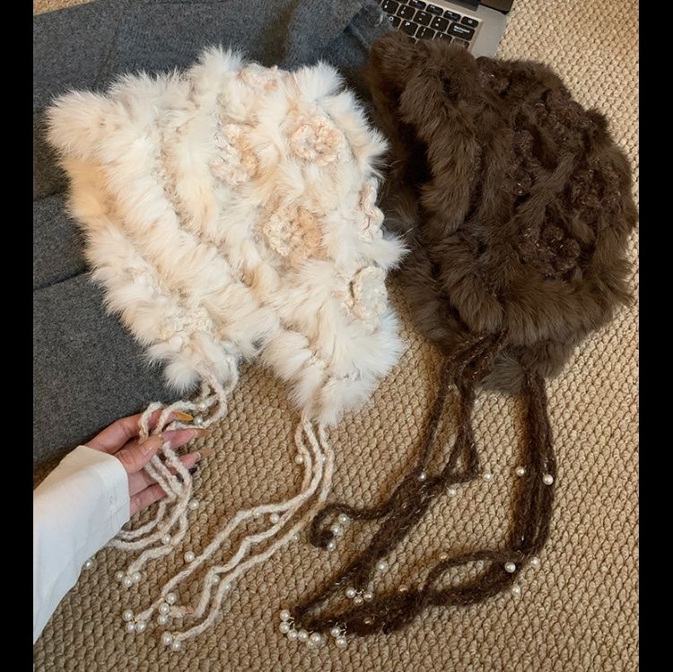 バケットハット ふわふわボリュームファー付きバケットハット