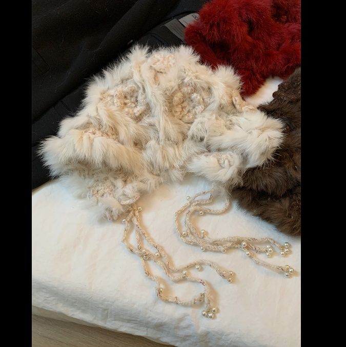 バケットハット ふわふわボリュームファー付きバケットハット