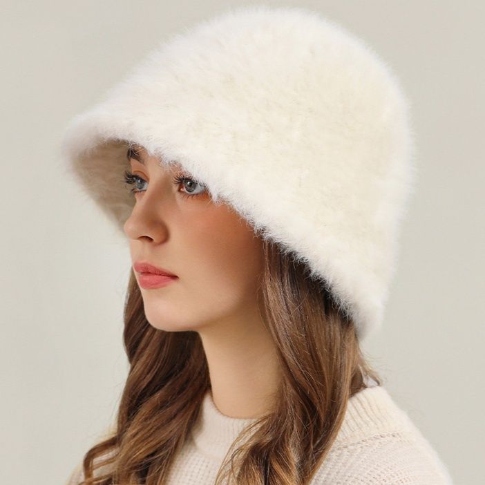 バケットハット ふわふわアンゴラ ラビットファー バケットハット