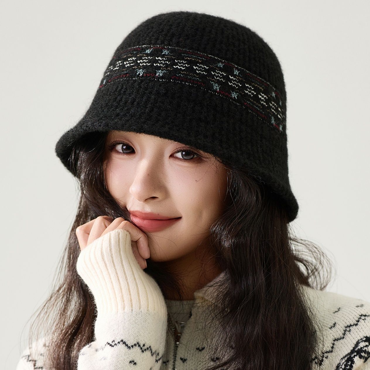 バケットハット 民族風模様　編み込み　バケットハット