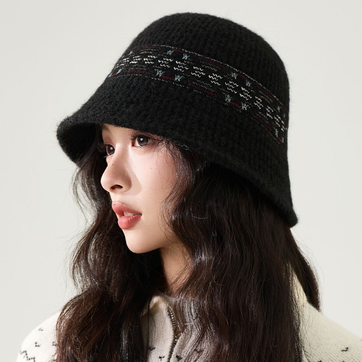 バケットハット 民族風模様　編み込み　バケットハット