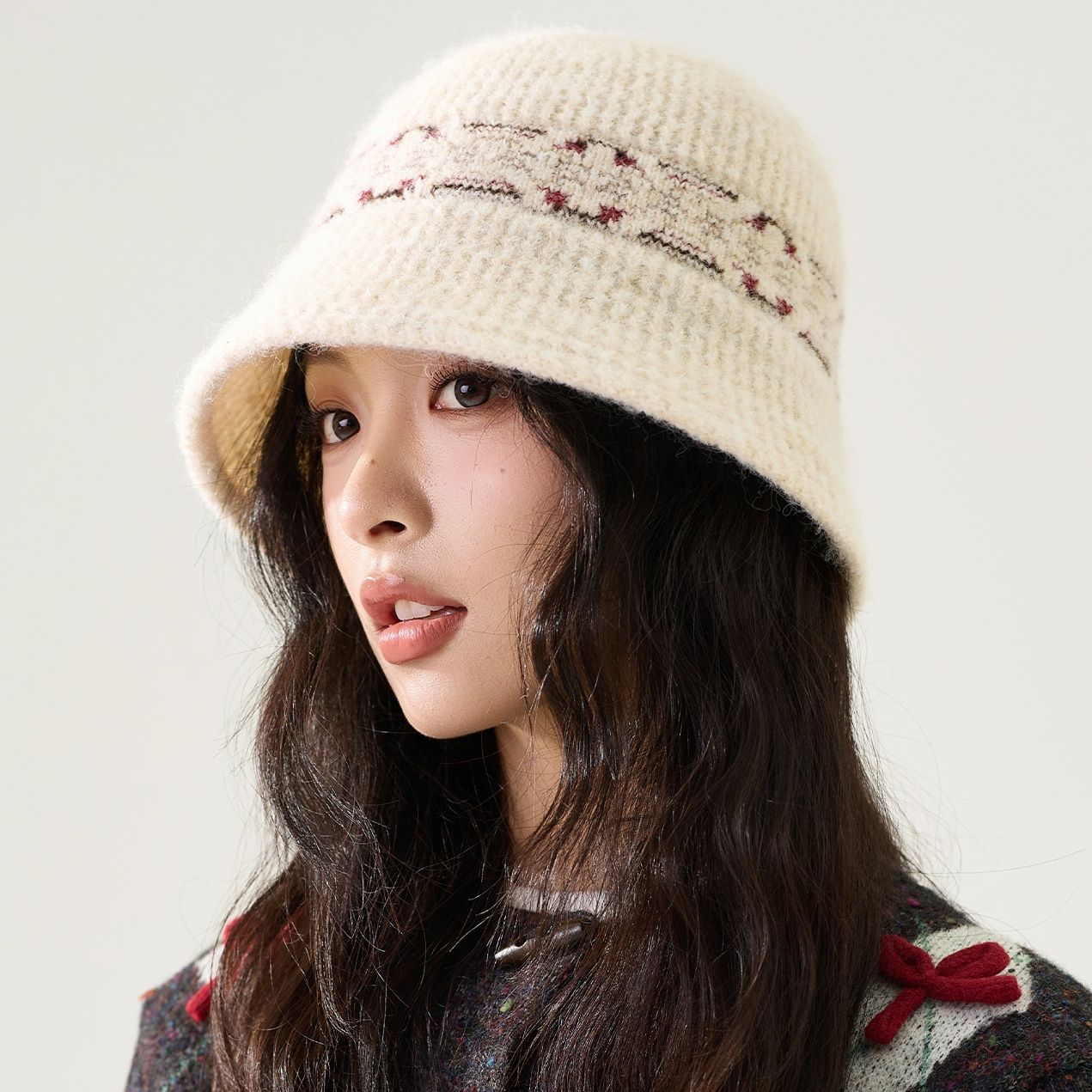 バケットハット 民族風模様　編み込み　バケットハット