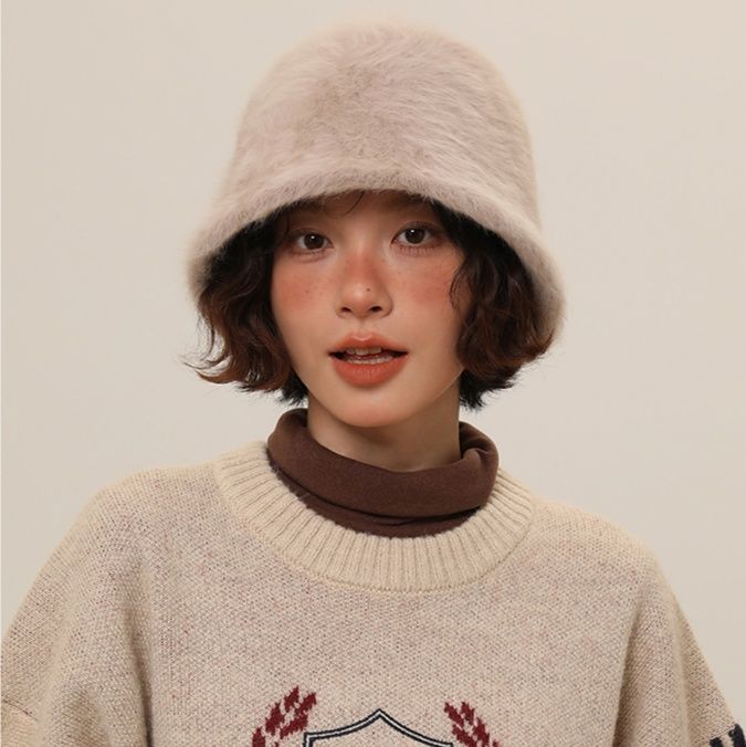 バケットハット ふわふわもこもこファー素材のあったかバケットハット