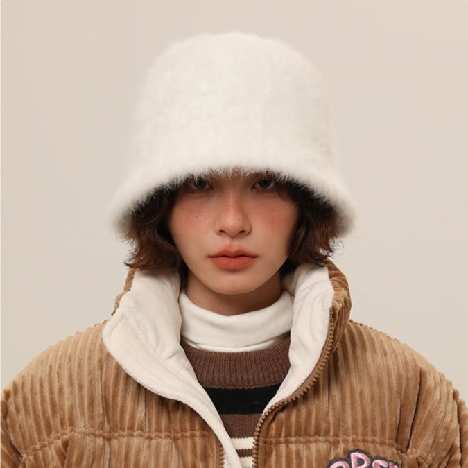 バケットハット ふわふわもこもこファー素材のあったかバケットハット