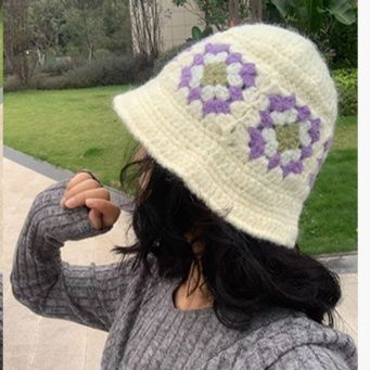 バケットハット 手編みかぎ針花モチーフバケットハット