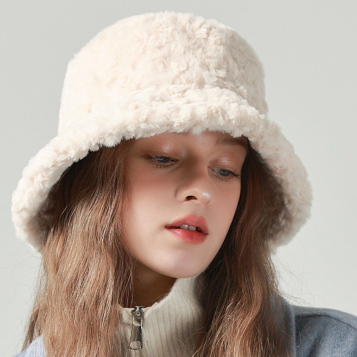 バケットハット ふわふわボリュームファー素材バケットハット
