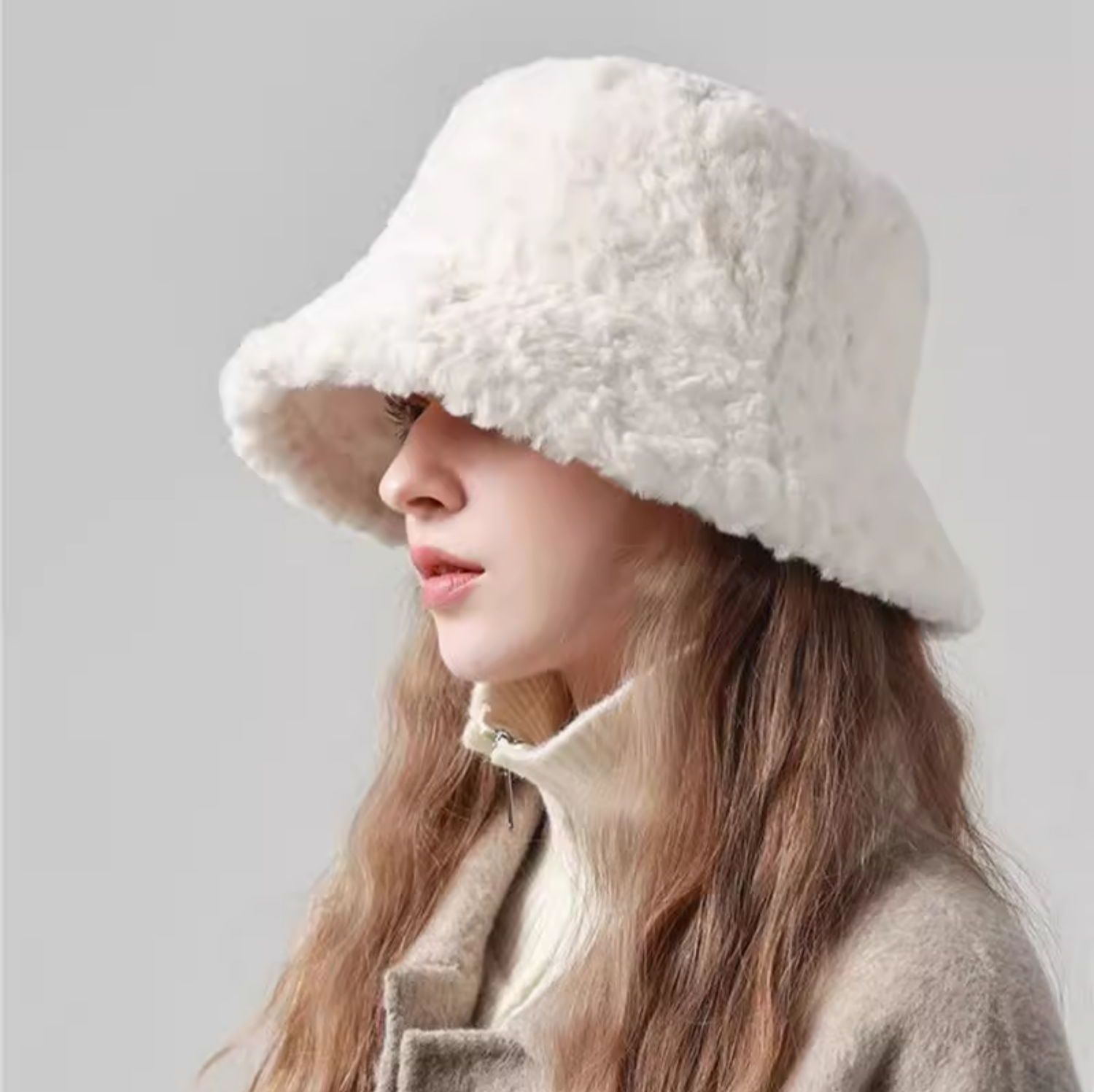 バケットハット ふわふわボリュームファー素材バケットハット