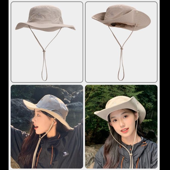 バケットハット ロゴ刺繍 紐付きアウトドアバケットハット