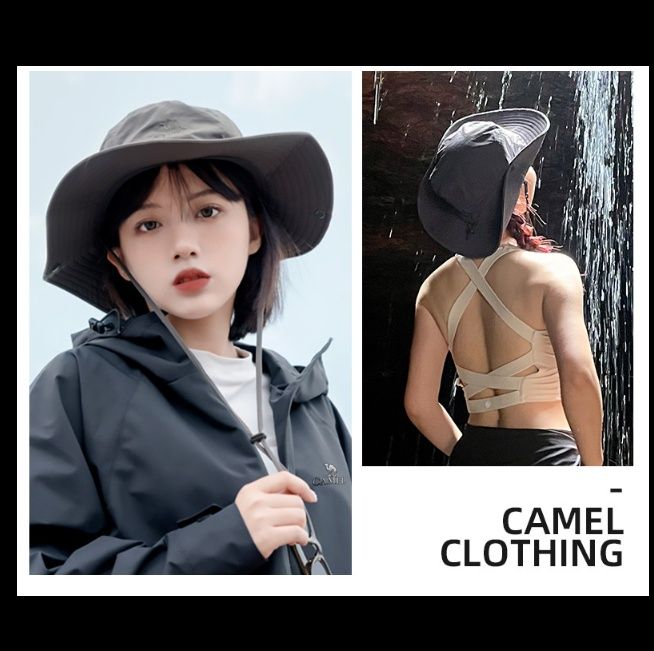 バケットハット ロゴ刺繍 紐付きアウトドアバケットハット