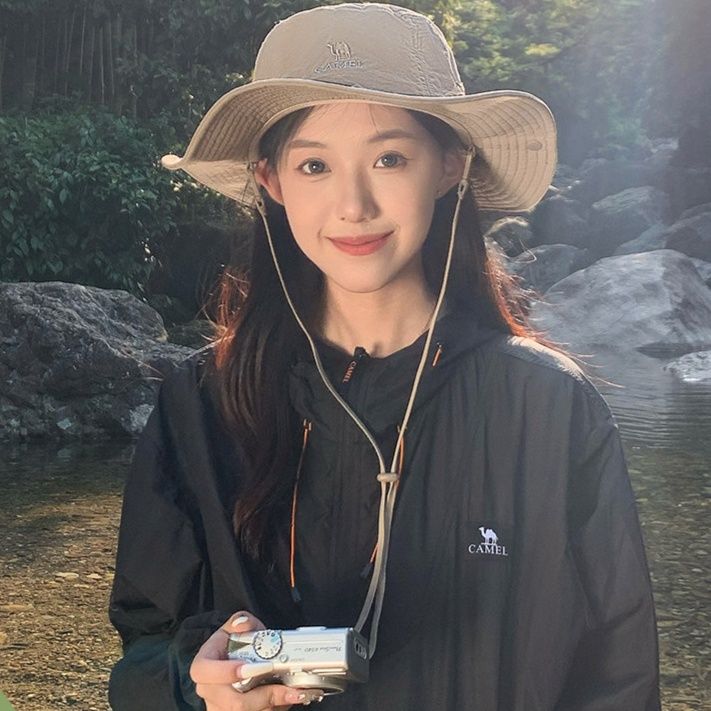 バケットハット ロゴ刺繍 紐付きアウトドアバケットハット