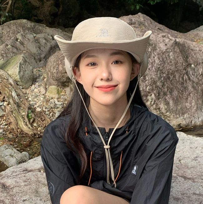 バケットハット ロゴ刺繍 紐付きアウトドアバケットハット