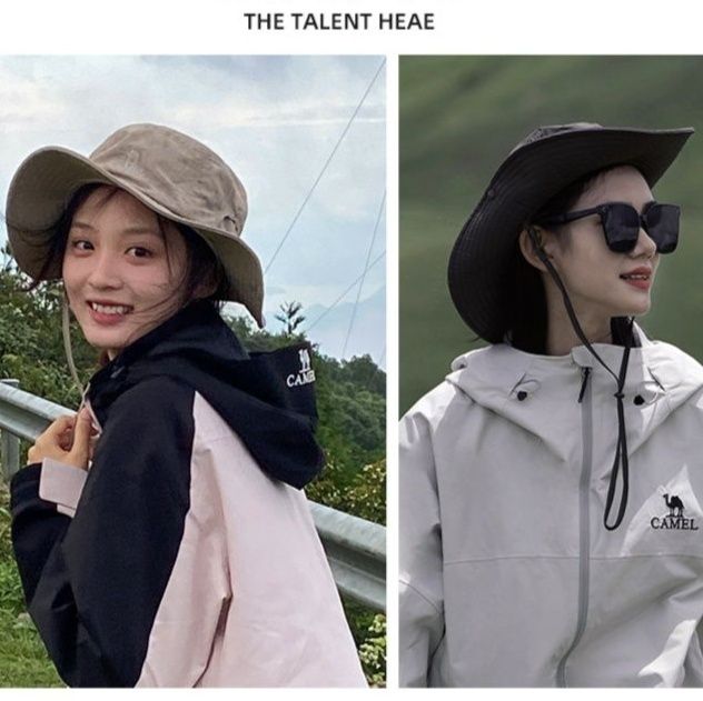 バケットハット ロゴ刺繍 紐付きアウトドアバケットハット