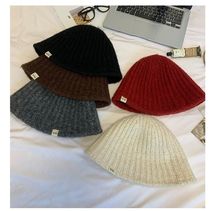 バケットハット ふわもこリブ編み込みバケットハット