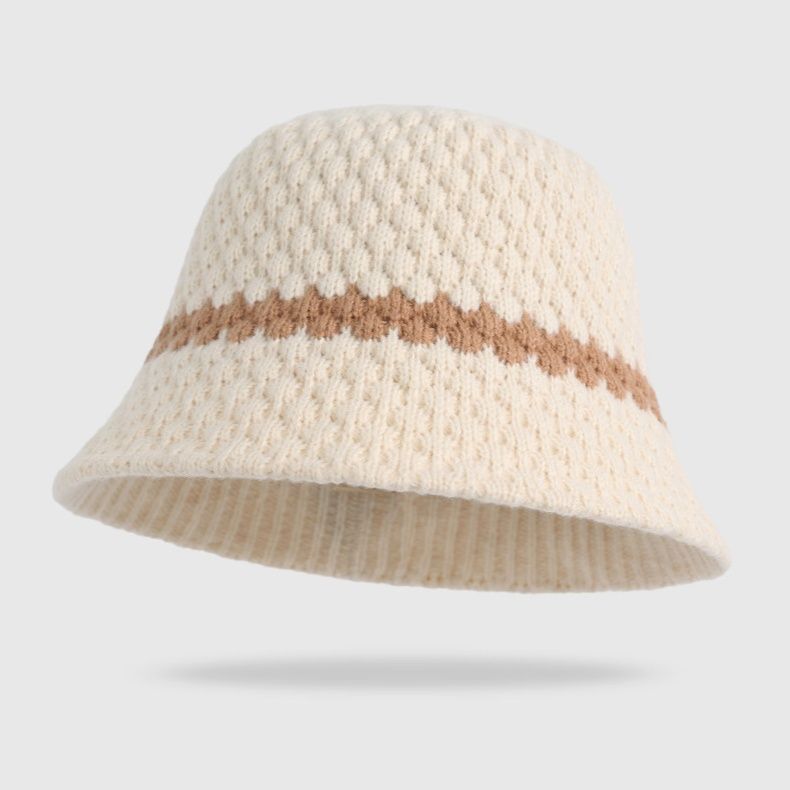 バケットハット 立体編み地のワンポイントライン入りバケットハット