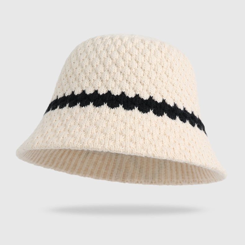 バケットハット 立体編み地のワンポイントライン入りバケットハット