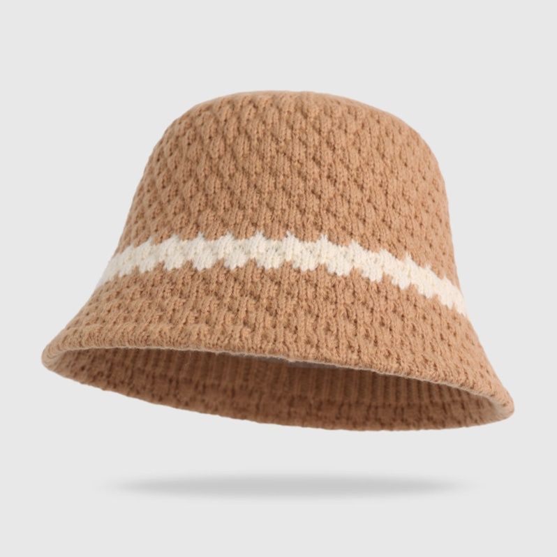 バケットハット 立体編み地のワンポイントライン入りバケットハット