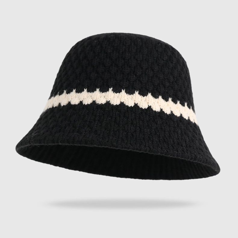 バケットハット 立体編み地のワンポイントライン入りバケットハット