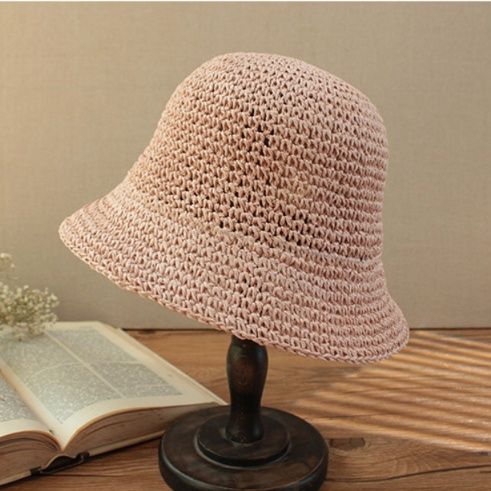 バケットハット 手編み風ナチュラルつば広バケットハット