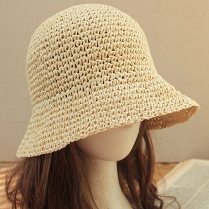 バケットハット 手編み風ナチュラルつば広バケットハット