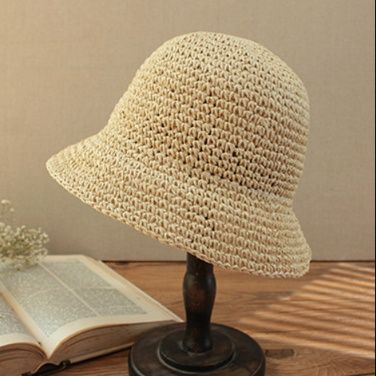 バケットハット 手編み風ナチュラルつば広バケットハット