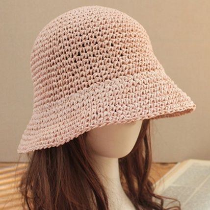 バケットハット 手編み風ナチュラルつば広バケットハット