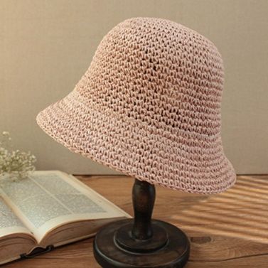バケットハット 手編み風ナチュラルつば広バケットハット