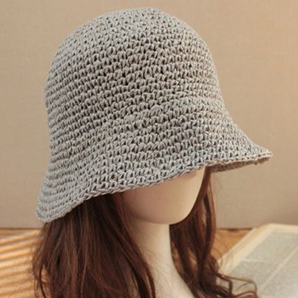 バケットハット 手編み風ナチュラルつば広バケットハット